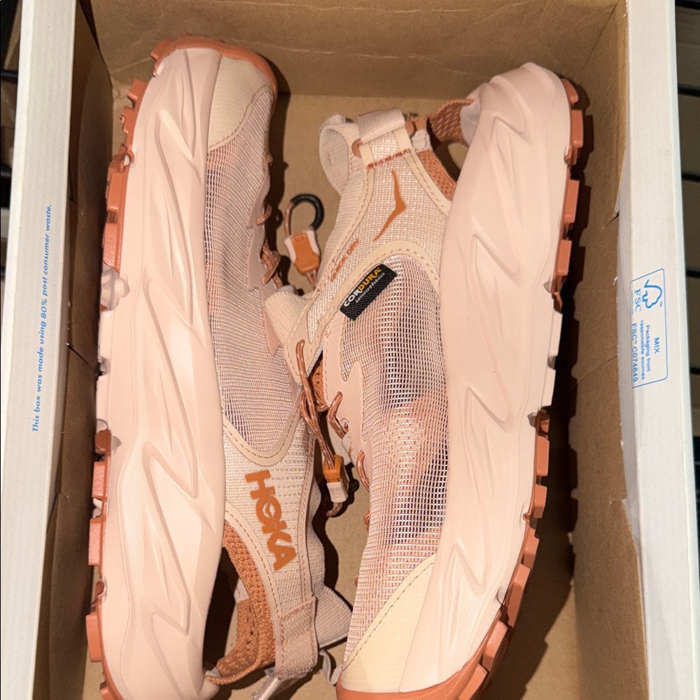 Hoka Women's Trail Sneakers in Light Pink and Coral